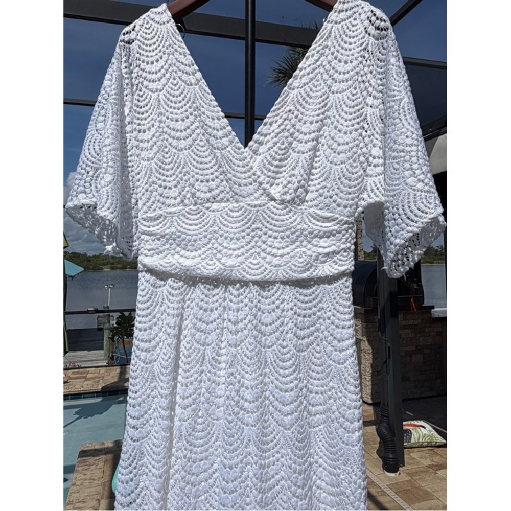 Lilly Pulitzer Parigi White Scalloped Lace Flutter Sleeve Maxi Dress Small - Picture 6 of 16